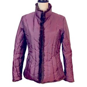 Tryst New York Purple Down Quilted Mink Trim Jacket Sz-XS